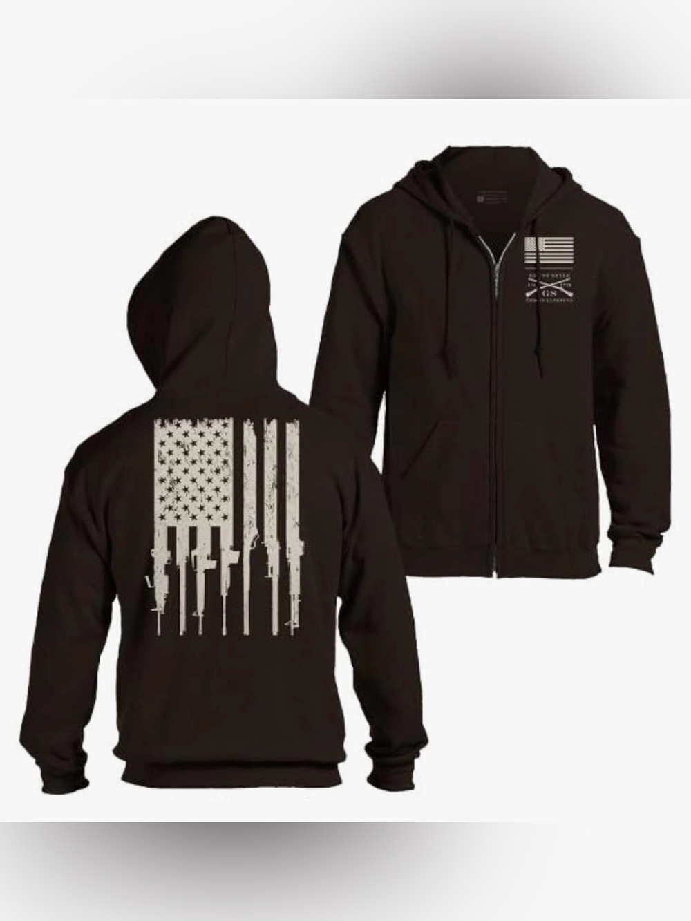 Grunt Style Rifle Flag Full Zip-Up Hoodie Brown Large NWT